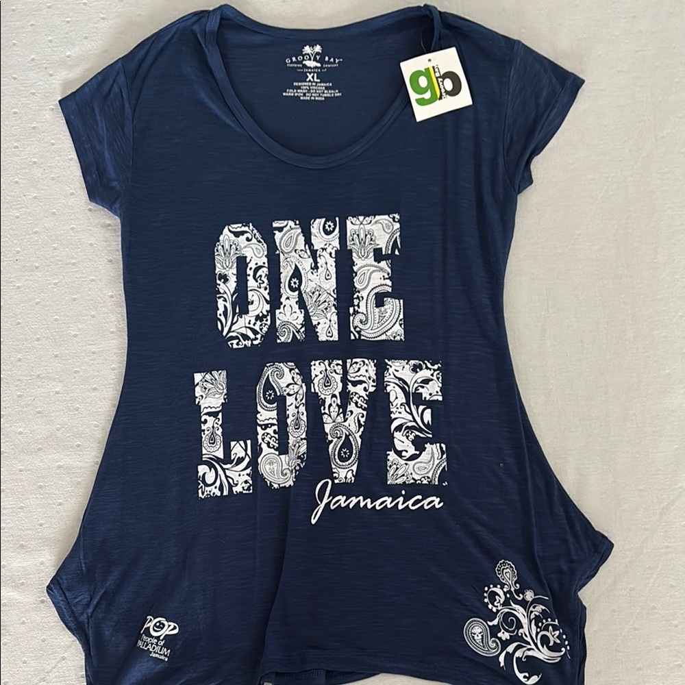 Blue and White Graphic Short Sleeve Tee